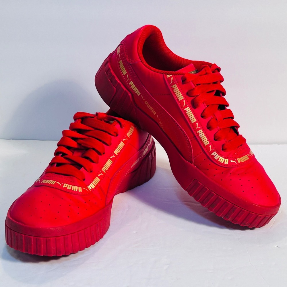 Puma Cali Taping Red & Gold Sneakers/Shoes Kids Size 5C Casual School 373066-04